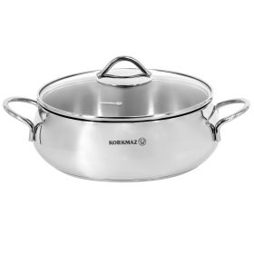 Korkmaz Tombik 3.6 Liter Stainless Steel Low Casserole in Polished Silver