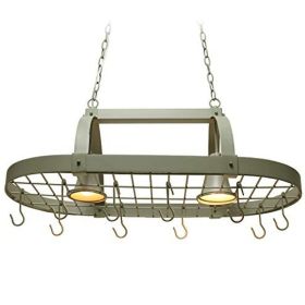 Rustic 2 Light 10 Hook Ceiling Mounted Hanging Pot Rack in Slate Gray