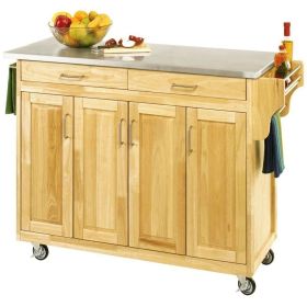 Stainless Steel Top Wooden Kitchen Cart Island with Casters