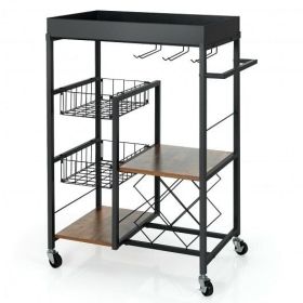 cKitchen Island Cart on Wheels with Removable Top and Wine Rack-Rustic Brown