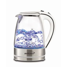 Brentwood 1.7L Tempered Glass Tea Kettle in White