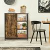 Modern Industrial Black Metal Brown Wood Sideboard Buffet Storage Shelf Cabinet