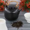 1.2 Quart Black Stoneware Teapot Kettle with Rattan Handle