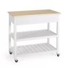 Modern White Kitchen Island Cart with Wood Top 2 Drawers and 2 Bottom Shelves