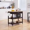 Dark Brown Kitchen Island Cart w/ Wood Top 2-Shelves Drawer and Locking Wheels