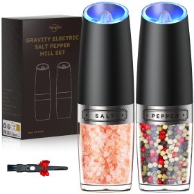 Gravity Electric Salt And Pepper Grinder Set Automatic Shakers Mill Grinder With LED Light, Battery Powered Adjustable Coarseness One Hand Operation, (Option: Batteries)