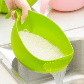 1pc Rice Washer Quinoa Strainer Cleaning Veggie Fruit Wash Sifter Kitchen Tools With Handle (Color: Green, Size: L)