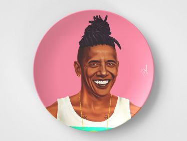 Barack Obama // 10" Round Plate // Political Gift Idea (Set: Set of 4)